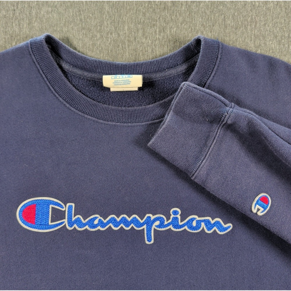 Y2K Champion‎ Reverse Weave Crew Neck Sweatshirt Pullover Navy Blue Sz L Logo